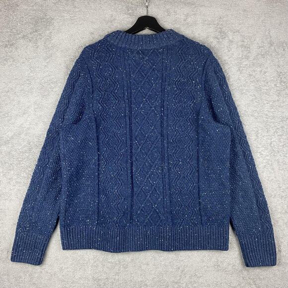 Duluth Trading Sweater Mens XL Blue Wool Alpaca Cable Knit Donegal Crewneck - Picture 6 of 16